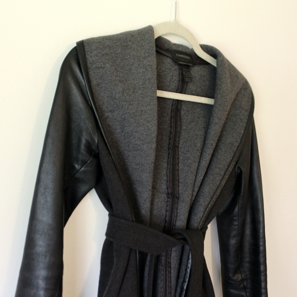 Danier | Leather and Wool Wrap Fall Winter Coat Jacket Tie Waist - Picture 3 of 7